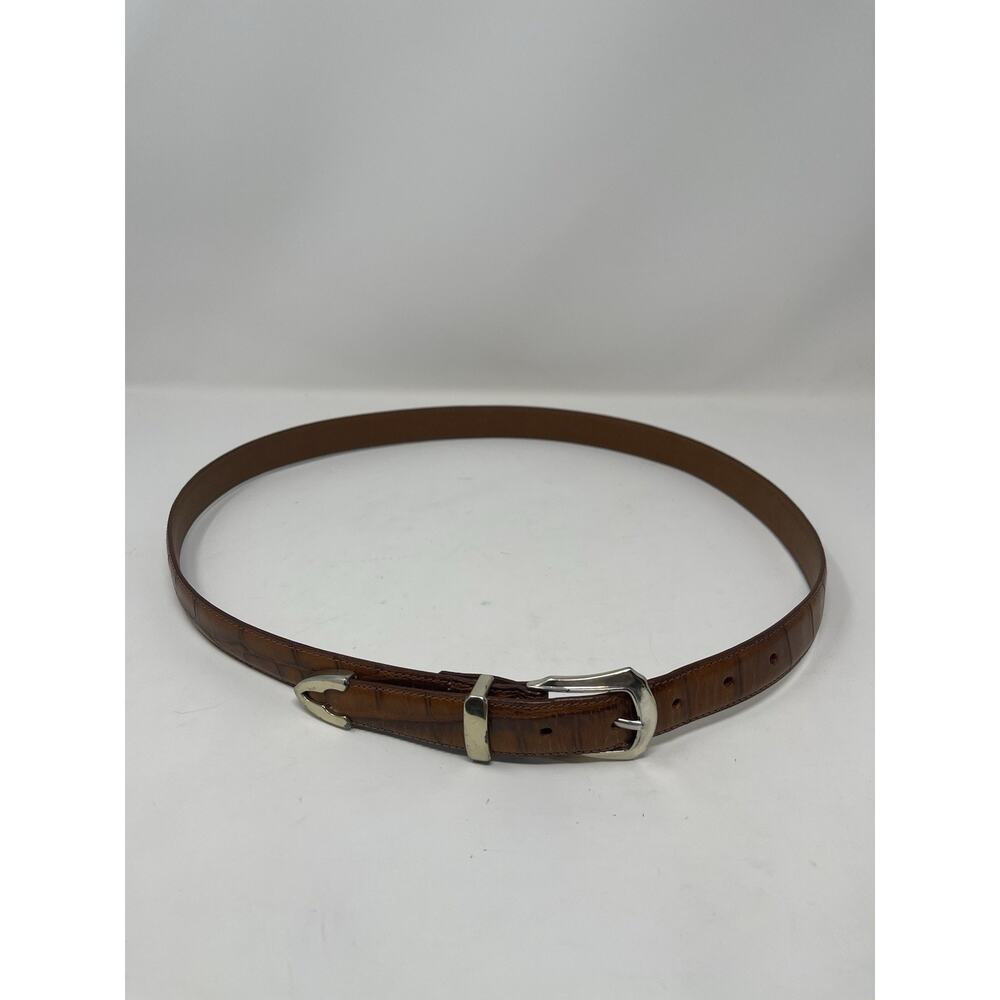 Perry Ellis Men's Portfolio Brown Leather Belt 38/95 Silver Buckel
